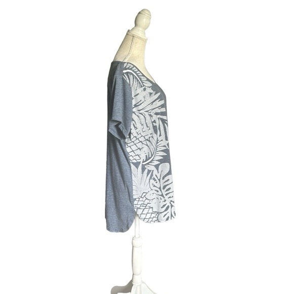 Palm Harbour Tunic T-shirt Heather Blue with Palm Leaf Print Short Sleeve 2X - Picture 3 of 12